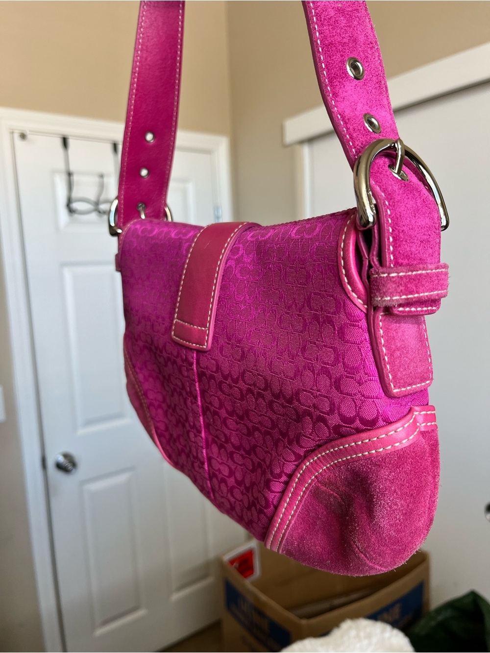 Coach 6818 SMALL Vintage Pink Soho Y2K Signature C Canvas & Suede Bag Rare - Picture 11 of 16